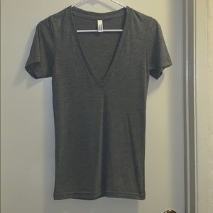 American Apparel Grey Deep V-Neck T-Shirt XXS